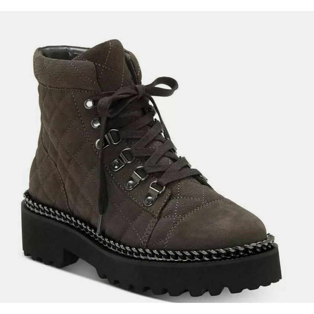 VINCE CAMUTO Womens Maissa Quilted Suede Lace-Up Boots US 7 Gray Military Green - Picture 2 of 12
